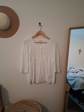 Cynthia Rowley White Embroidered Scoop-Neck Peasant Blouse